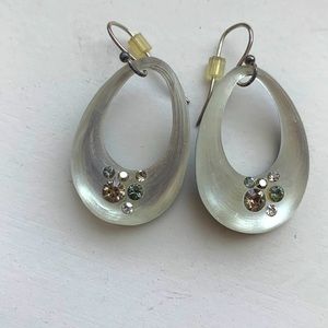 Alexis Bittar White Lucite and Crystal Drop Earrings